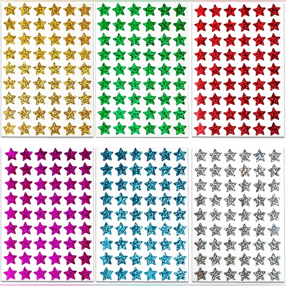 324 Holographic Star Stickers (Six Sheets) in Blue/Gold/Green/Purple/Red/Silver